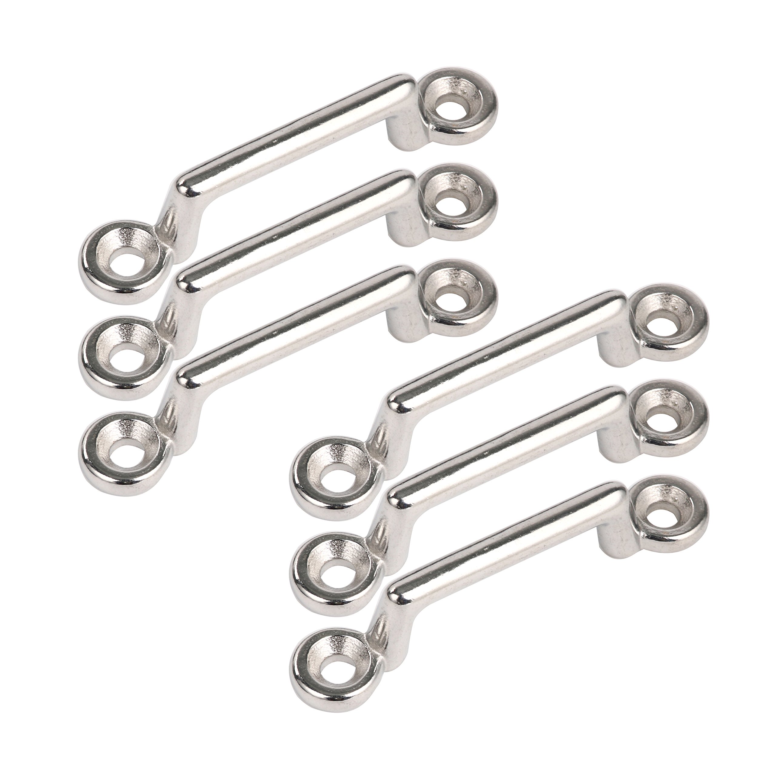 Amarine-made Pack of 6 Stainless Steel Bimini Top Strap, Pad Eye,Footman's Loop for Jeep Corvette, Buggy, Kayak Tie Downs