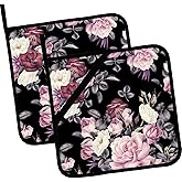 Vintage Rose Peony Pot Holders 2 PCS,Kitchen Heat Resistant Hot Pads for Cooking Grilling Baking BBQ, Pot Holders for Women Cook Home Microwave
