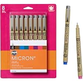 SAKURA Pigma Micron Ink Pen Set, Assorted Colors, 01 Tip, 8 Count | Color Pen Set for Drawing, Illustration, and Journaling, Archival Colored Ink, Waterproof and Fade-Resistant
