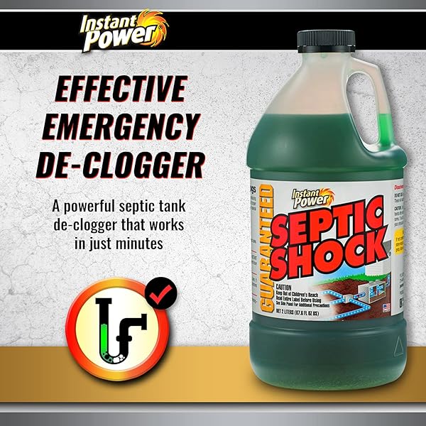 INSTANT POWER SEPTIC SHOCK – SEPTIC TANK TREATMENT, DRAIN CLEANER LIQUID CLOG REMOVER FOR SEPTIC SYSTEM, DRAIN DEFENSE FOR RVS – 67.6 FL OZ 6 PACK