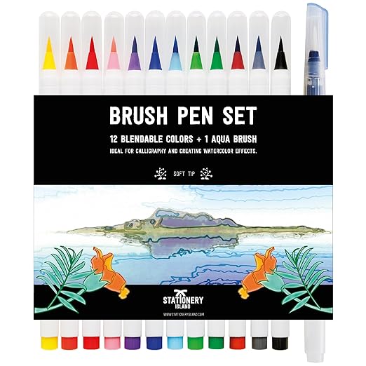 title=Stationery Island Pennarelli Brush Pen con Vera Punta a Pennello – Pennarelli