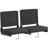 Flash Furniture Grandstand Portable Stadium Seats for Bleachers or Benches, Folding Padded Stadium Chairs with Handle, Pack of 2, 500 lb. Weight Capacity, Black