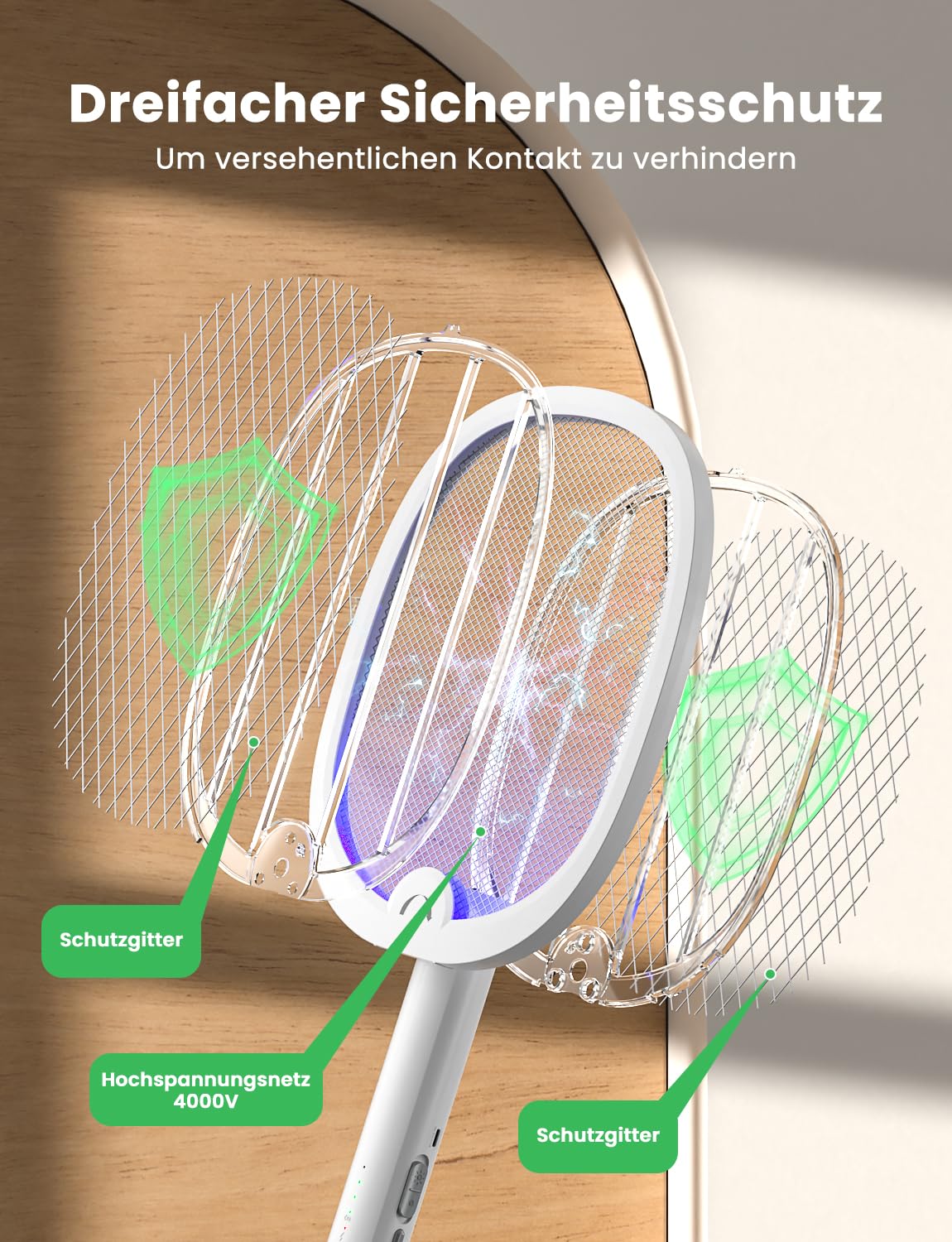 YISSVIC Elektrische Fliegenklatsche Extra Stark klappbar 2in1 Weiß 2 STK 8