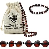 Baltic Proud Amber Necklace and Bracelet Gift Set (Unisex Cherry Raw 12.5 Inches/5.5 Inches) - Certified Premium Quality Raw Baltic Sea Amber