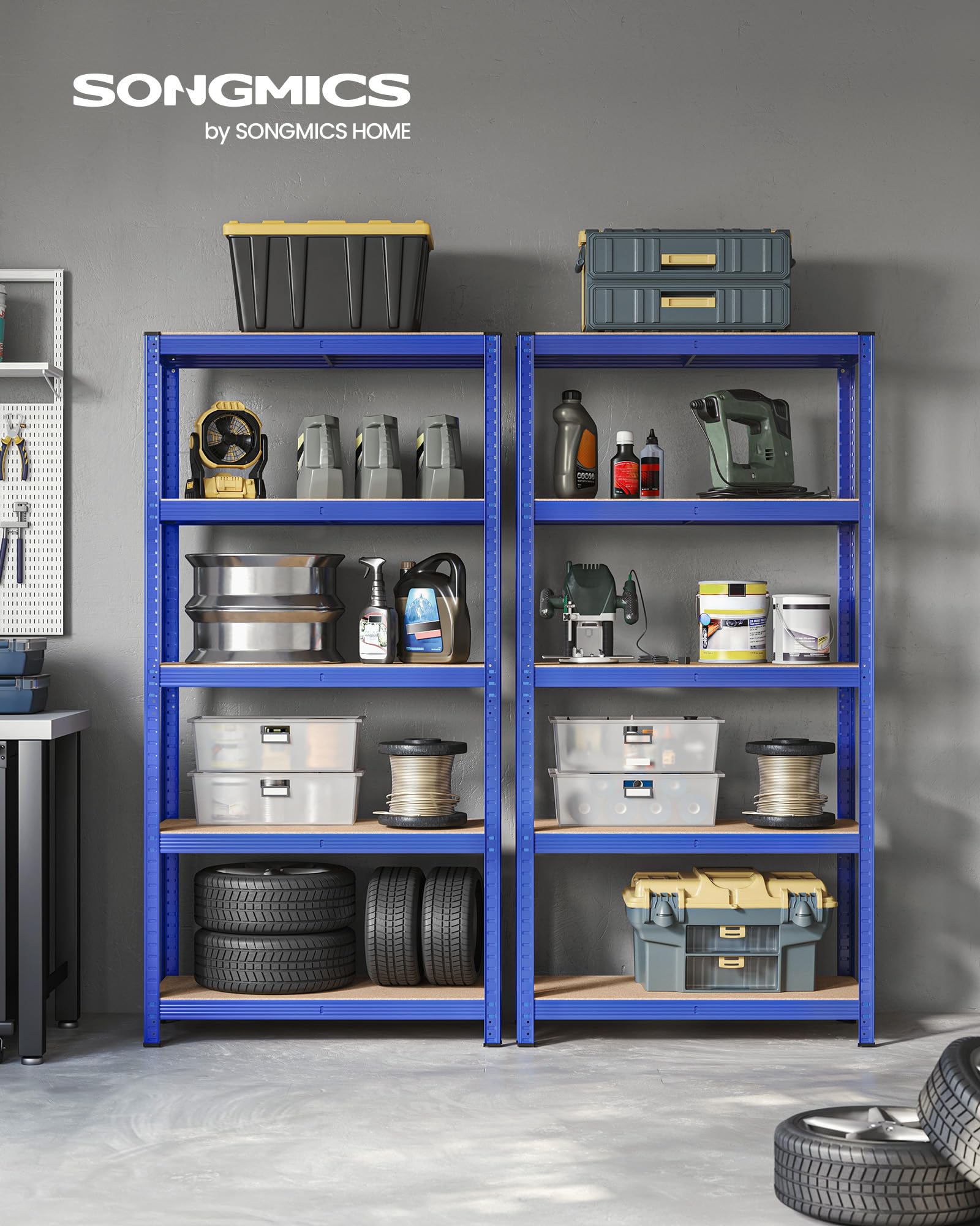 SONGMICS Schwerlastregal, 2er Set, Kellerregal, Lagerregal, 40 x 90 x 180 cm, Regal mit Stahlgestell, jeweils bis 875 kg belastbar, 5 verstellbare Ablagen, blau GLR040Q02 2