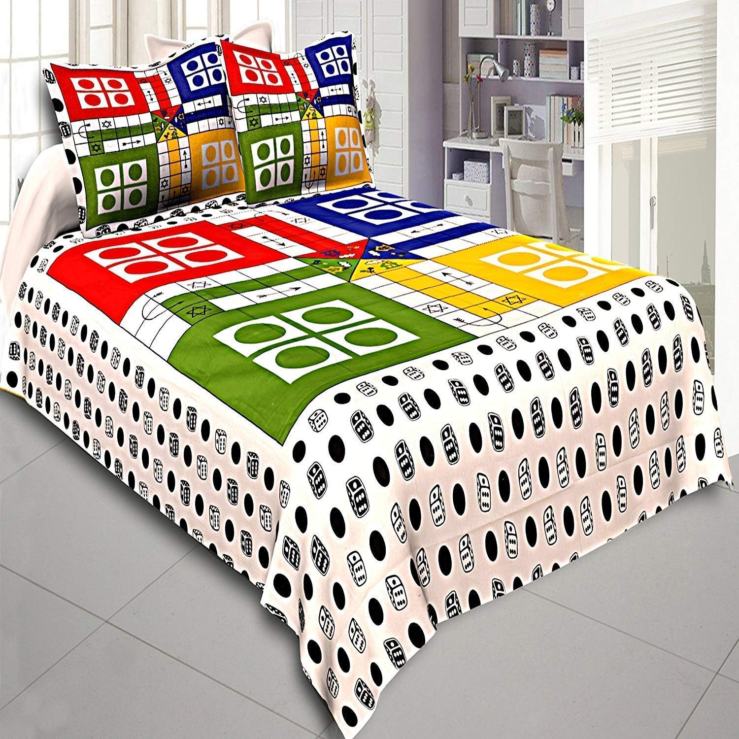 Nirvana Kids Ludo Print Premium Collection Double Bedsheet wd 2 Pillow Cover - (90 X 100 inches)