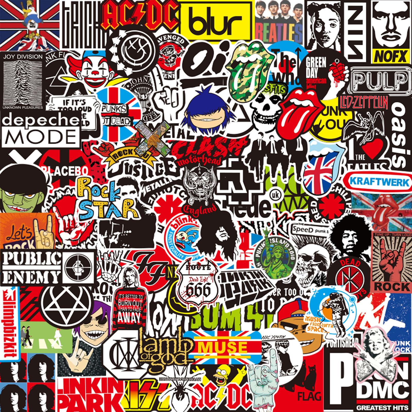 100pcs Rock and Roll Music Stickers, Band Stickers for Classic Rock Music, Fashion Hip-Hop Graffiti Waterproof Vinyl Decal for Laptop Skateboard Luggage, Teens — image 1