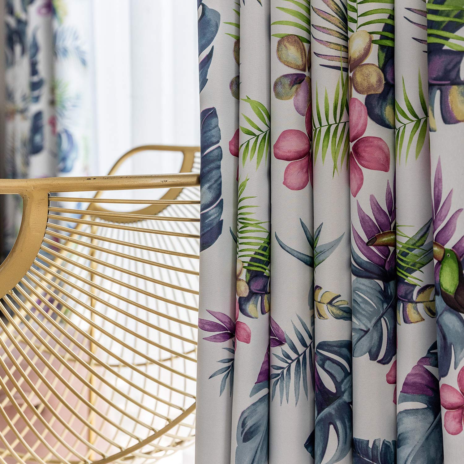 VOGOL Room Darkening Window Curtains, Tropical Leaves and Toucan Pattern Blackout Panels for Bedroom, 2 Pieces, Top Grommet