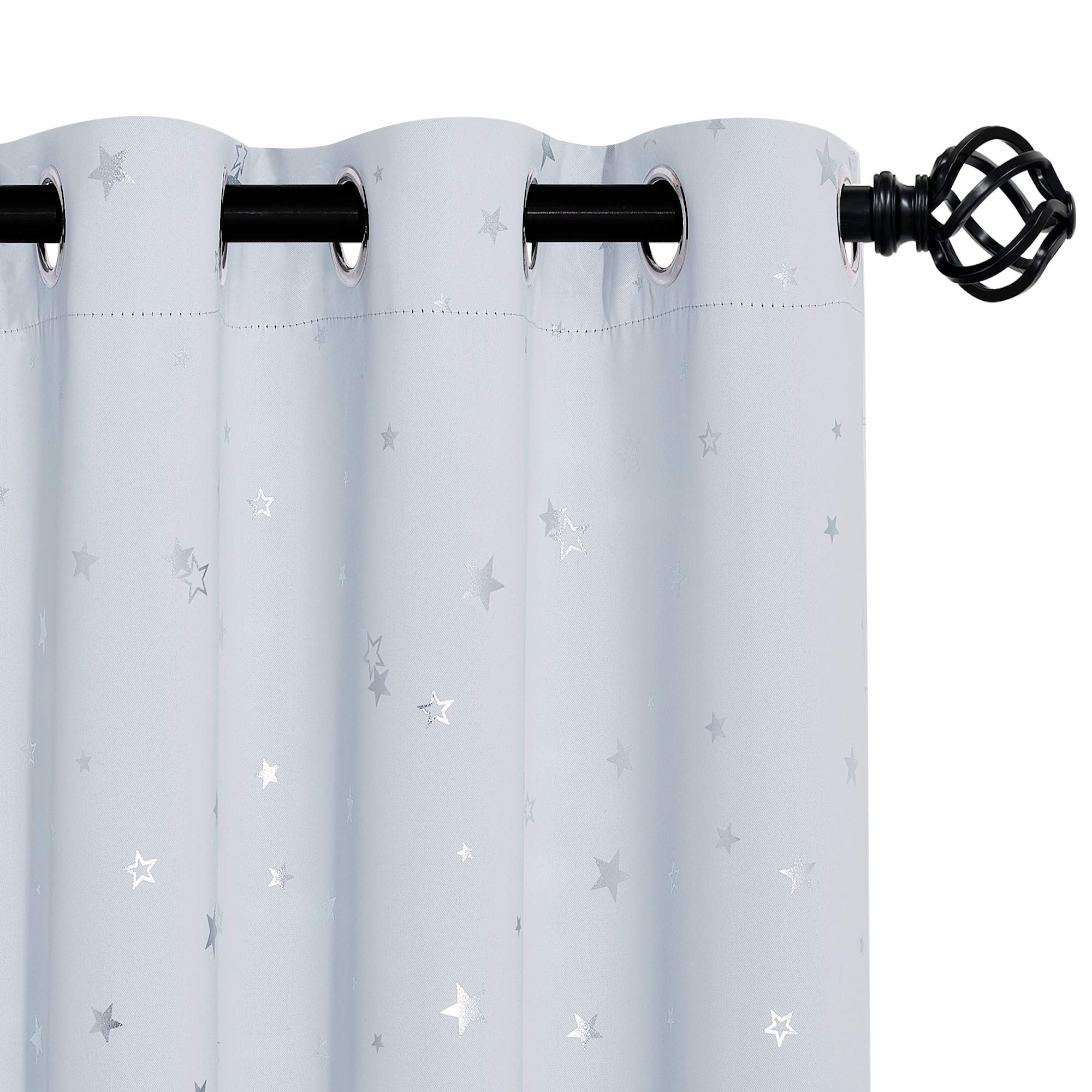 PONY DANCE White Star Curtains - Curtains 54 Drop Star Kids Preteen Foil Printed Eyelet Thermal Blackout Panels for Bedroom/Grils Room, 2 Pieces, W 52 x L 54 inches, Greyish White
