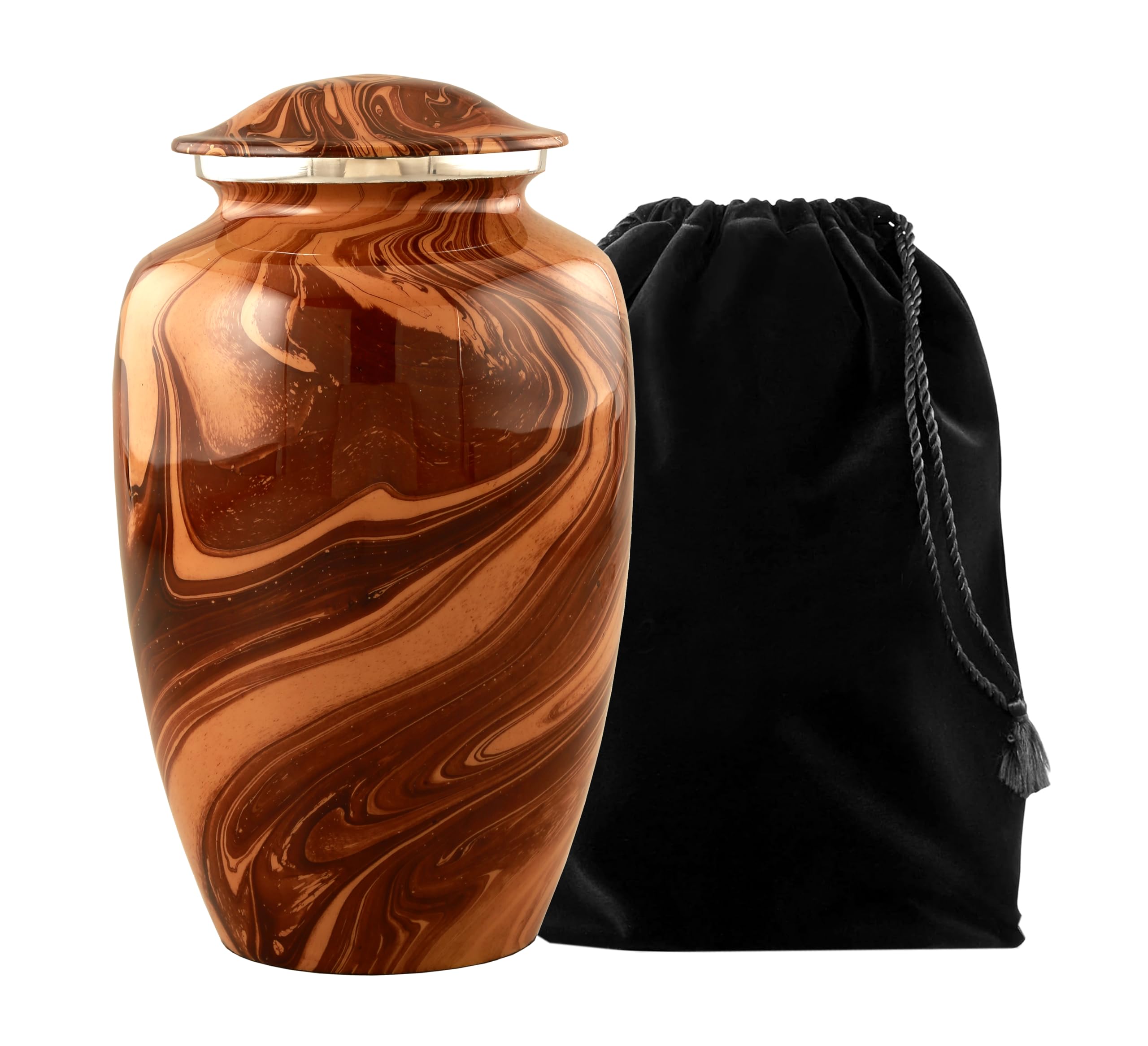 Photo 1 of Wood Textured Urn with Velvet Bag, Wooden Finish Urn for Human Ashes Adult, Memorial Decorative Cremation Urn, 200LB Capacity (Brown Wood Textured, 10.5 Inches)