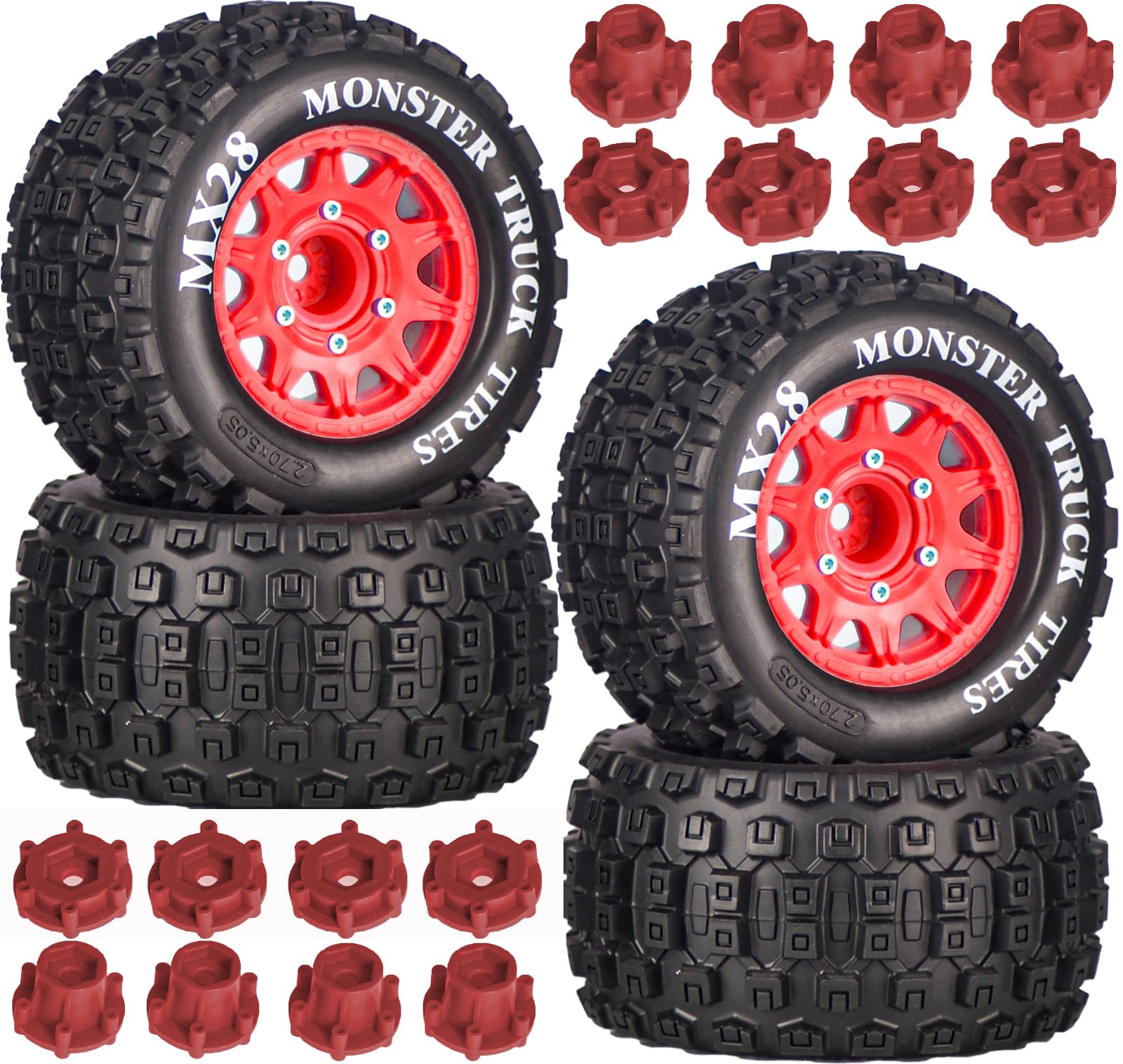 MX28 2.8" Tire and Wheels Pre-Glued All-Terrain MT Tires with 12mm/14mm Hexes - 1/10 Scale RC Car Truck Tires for ARRMA Big Rock, Granite, Senton, Vorteks, Traxxas Slash, Stampede Rustler, Hoss β image 1