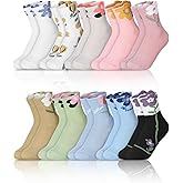 Fourluoo 10 Pairs Cute Socks with Colorful Flower Design Lace Ruffle Frilly Ankle Socks Vintage Fancy Aesthetic Christmas Novelty Gift for Women Ladies Daily Wear