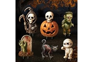 ComboJoy 6 Pack Halloween Yard Signs, 3D Printed Large Halloween Yard Decorations with Stakes, Waterproof Scary Outdoor Holiday Decor for Yard Lawn Garden, 16” Big Size