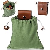 HJZHII Waxed Canvas Foraging Bag, Outdoor Foraging Bag for Hiking Collecting Mushroom Hunting Bags Leather Belt Pouch with Drawstring Foldable Canvas Belt Bags