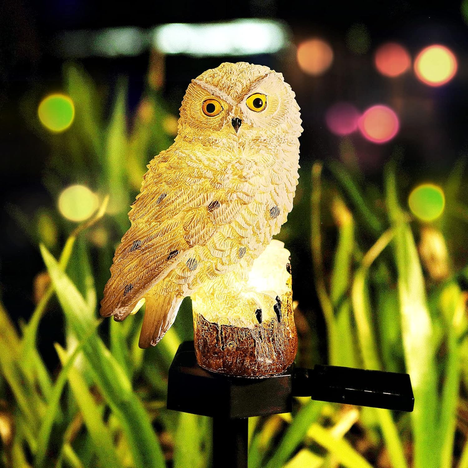Solar Lights Outdoor Garden, E-Kong Resin Owl Solar Powered Lights with Stake, Waterproof Garden Decorative Lights for Landscape Patio Yard Pathway Decor