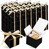 Jutom 100 Pcs Mini Favor Boxes Extra Small Candy Boxes Paper with Gold Ribbon for Baby Shower Birthday Wedding Anniversary Supplies(2 x 2 x 2 Inch,Black)