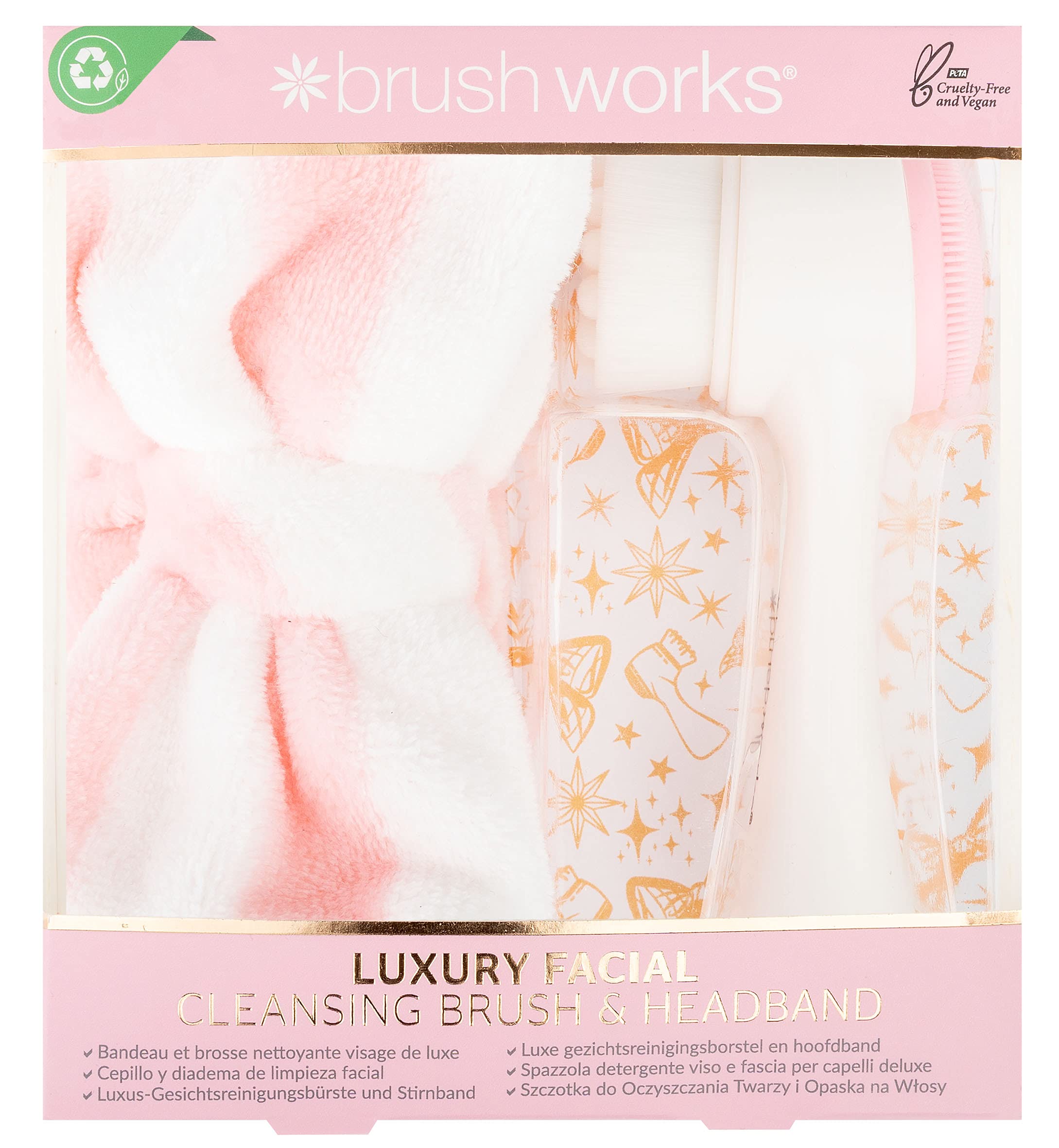 Brushworks Luxury Facial Cleansing Brush & Headband, Pink, One Size