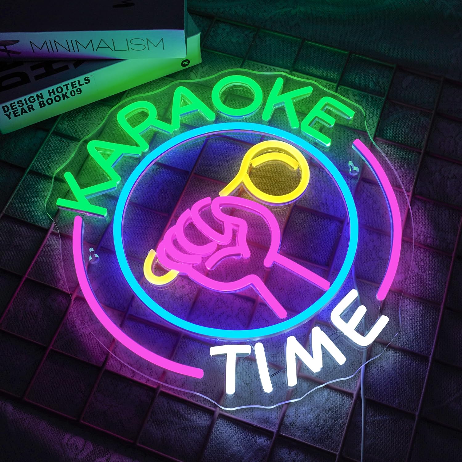 NOXET Karaoke Time Neon Music Sign Neon Signs Letters Neons Sign Pink Bar Neons Signs for Music Study Bedroom Party Club Singing Karaoke Time Neons Signs