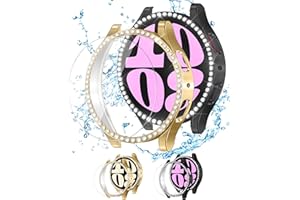 ALMNVO [2+2 Pack Bling Case for Samsung Galaxy Watch 6 Screen Protector 40mm, Tempered Glass Glitter Diamond Bumper Face Cover for Galaxy Watch 6/5/4 Accessories 40mm Galaxy Watch Case for Women