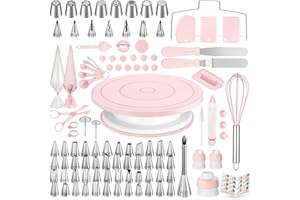 Kootek 158 Pcs Cake Decorating Kit with Cake Turntable, 64 Piping Tips, 50+2 Pastry Bags, Frosting Spatulas, Leveler, Scraper