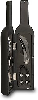 Grinscard Sommelierset im Wine Bottle Design - Schwarz 5 Teile - Weinset mit Dekanter Entkorker Tropfring und Folienschneider