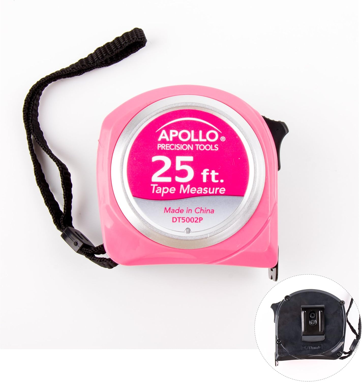 APOLLO TOOLS Measuring Tape, 25 Foot Pink Tape Measure with Retractable Blade, Lock Button and Belt Clip - Pink Ribbon - DT5002P - - 