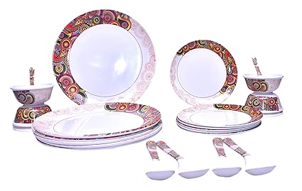 Mehul Melamine Traditional Design Round Dinner Set, 24 Pcs