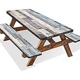Picnic Table Cover with Bench Covers Camping Essentials Farmhouse Outdoor Table Covers with Elastic Waterproof Camping Tablecloth for Picnic Party Travel