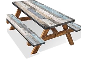 Picnic Table Cover with Bench Covers Farmhouse Outdoor Picnic Table Covers with Elastic Waterproof Tablecloths for Rectangle 