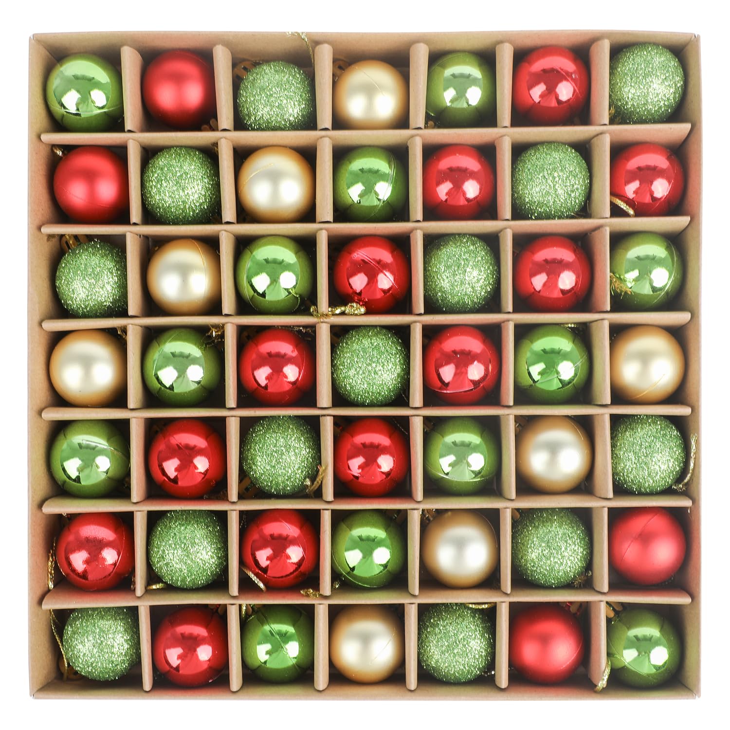 VEYLIN Mini Glitter Christmas Baubles, 49pcs 3cm for Tree Decoration (Red and Green)