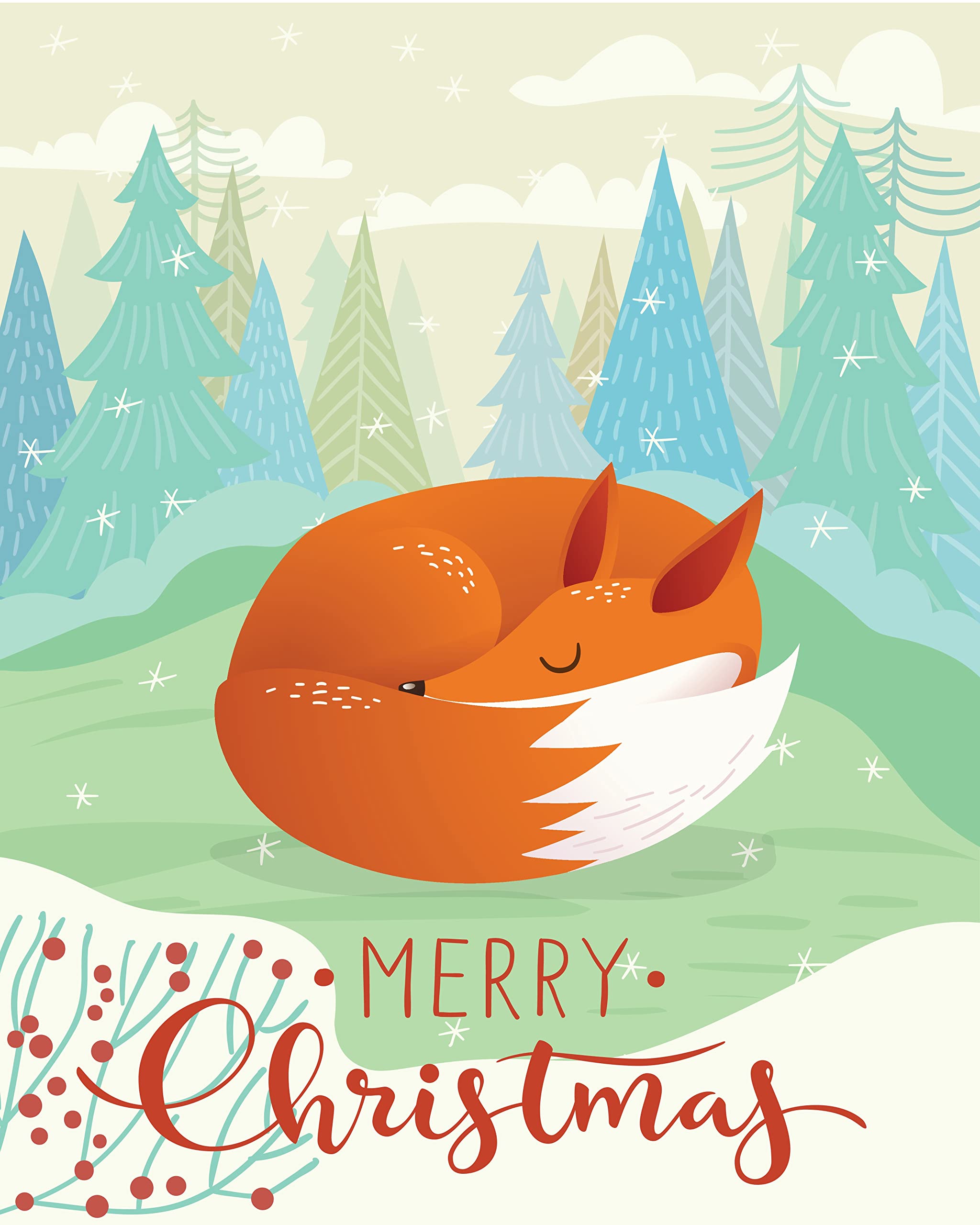 Half a Donkey The Sleeping Christmas Fox Large Cotton Tea Towel