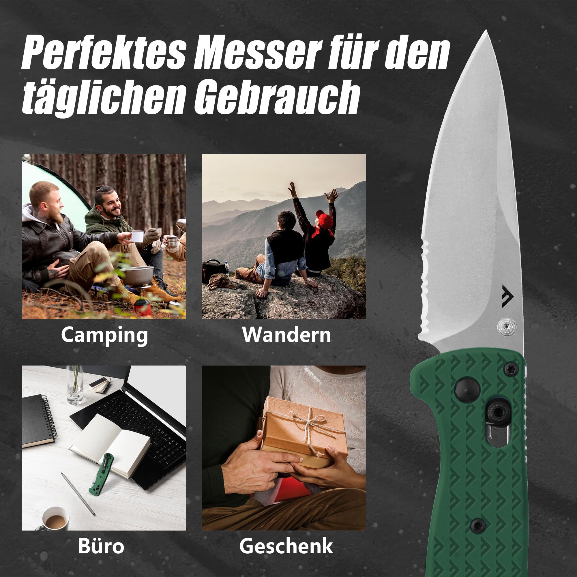 FLISSA Taschenmesser Klappmesser, AUS-8 Edelstahl, Scharfes Outdoor Messer mit Taschenclip, Klappbares Taschenmesser EDC Messer für Outdoor Jagd Camping, Grün 7
