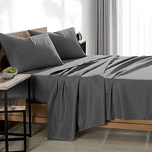 Bare Home Queen Sheet Set - 1800 Ultra-Soft Microfiber Bed Sheets - Double Brushed Breathable Bedding - Hypoallergenic &ndash; Wrinkle Resistant - Deep Pocket (Queen, Grey)