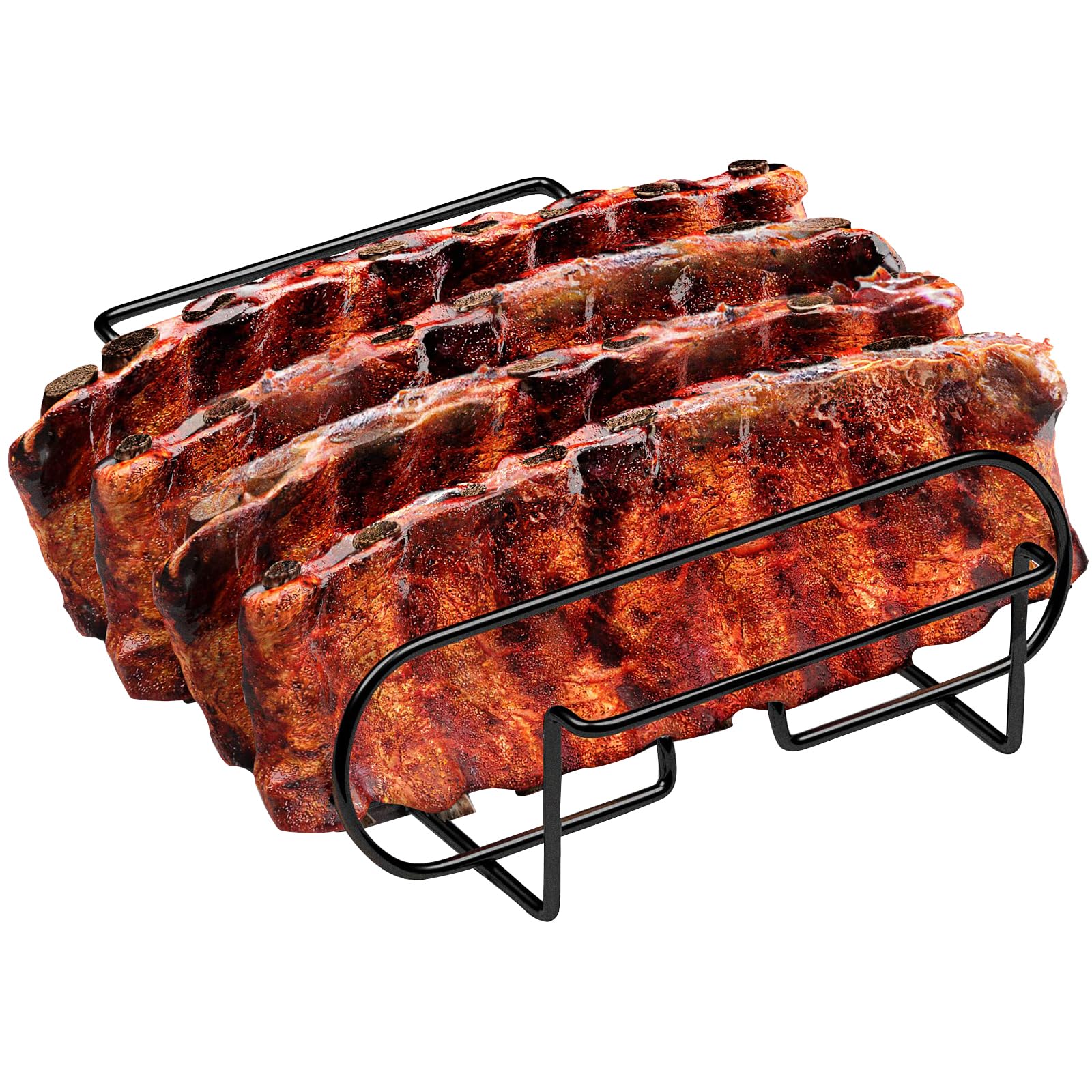 Photo 1 of Zntezed Extra Long Non-Stick Stainless Steel Rib Rack for Smoking and Grilling?Holds up to 4 Full Racks of Ribs, The perfect BBQ accessory for smoking and grilling?Black