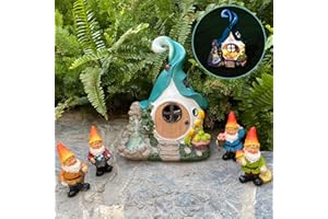 ALLADINBOX Solar Fairy Garden House Kit - Hand Painted Miniature Fairy House Figurine Set of 4 pcs, Indoor & Outdoor Fairy Garden Supplies for Kids or Adults