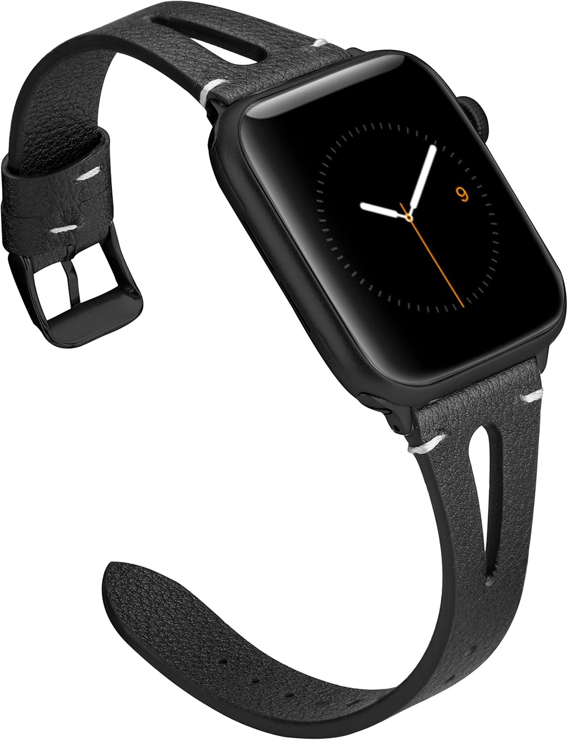 Wearlizer Black Leather Strap Compatible with Apple Watch Straps 41/38/40/42mm iWatch Womens Mens Triangle Hole Wristband Sport Replacement Bracelet SE Series 11 10 9 8 7 6 5 4 3 2 1 Edition