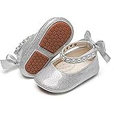 PHIRAMIN Baby Girls Mary Jane Flats - Infant Newborn Walking Shoes Soft Rubber Sole Princess Wedding