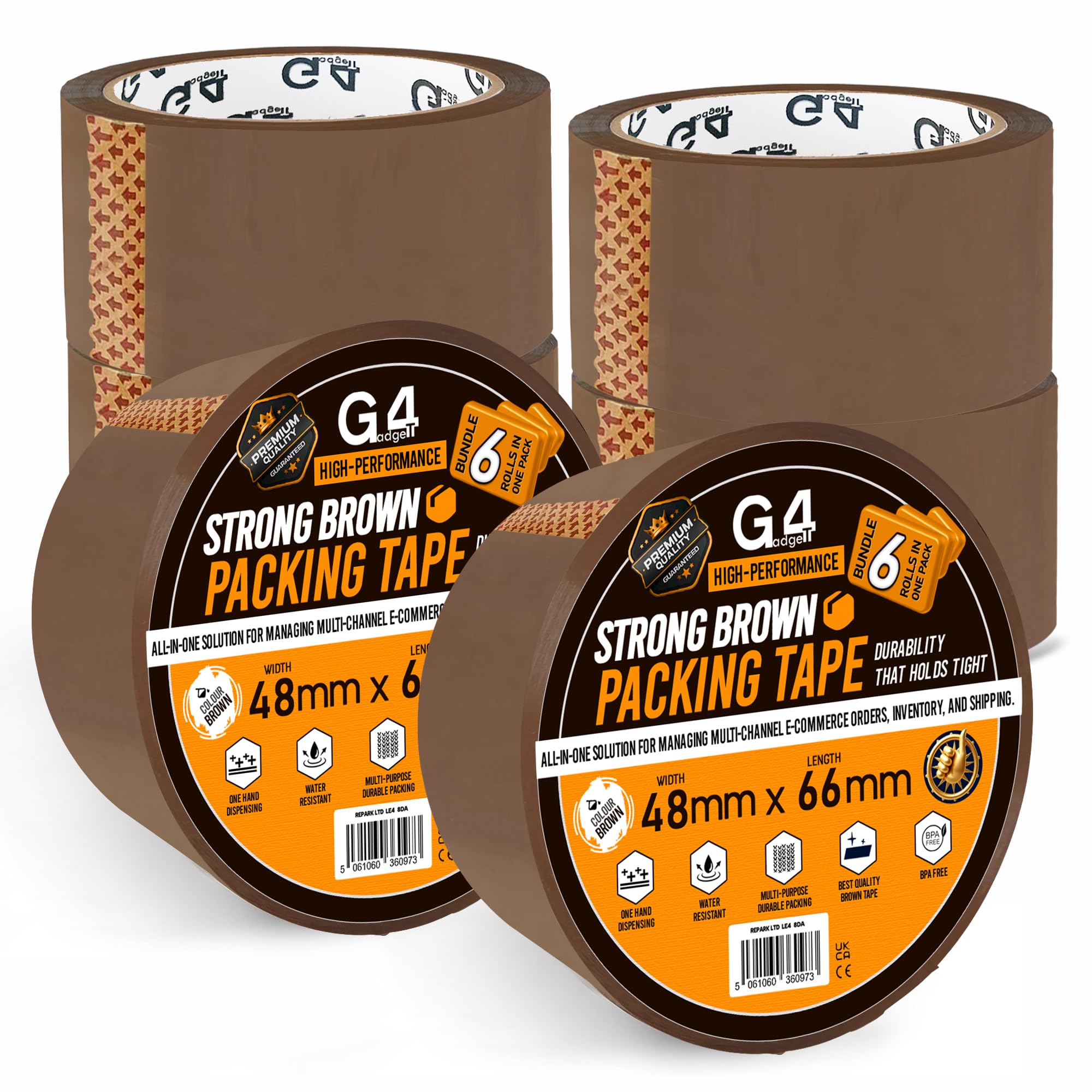 G4GADGET 6 x Strong Parcel Tape 48MM x 66m Brown Packing Tape for Moving Boxes, Packing boxes & Large Postal Bags – Strong Sticky Tape for Boxes
