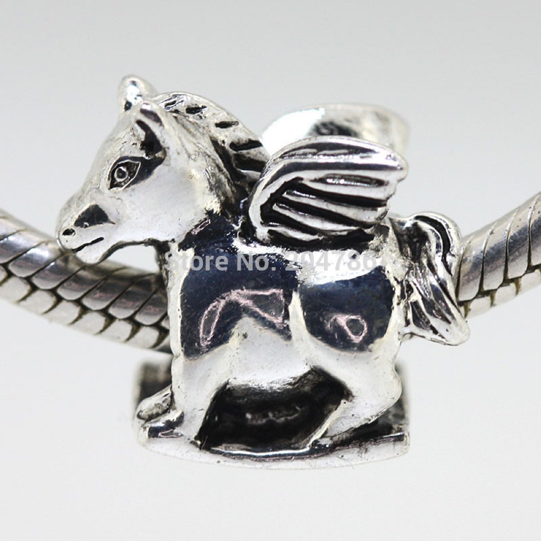 EvesErose(TM) Silver "Unicorn Horse Pegasus" Rocker Bead Sterling Charm Fits Pandora & Similar Bracelets