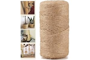 328 FT Natural Jute Twine, 1.5mm String, 1ply Thin Ribbon Hemp for Gardening, Plant Gift Wrapping, Art, Wedding Decoration, P