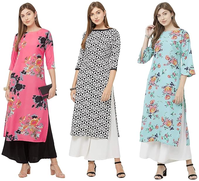 Womens Multicolor Printed Straight Kurta Pack of 03(03COMBO-KURTA-859)