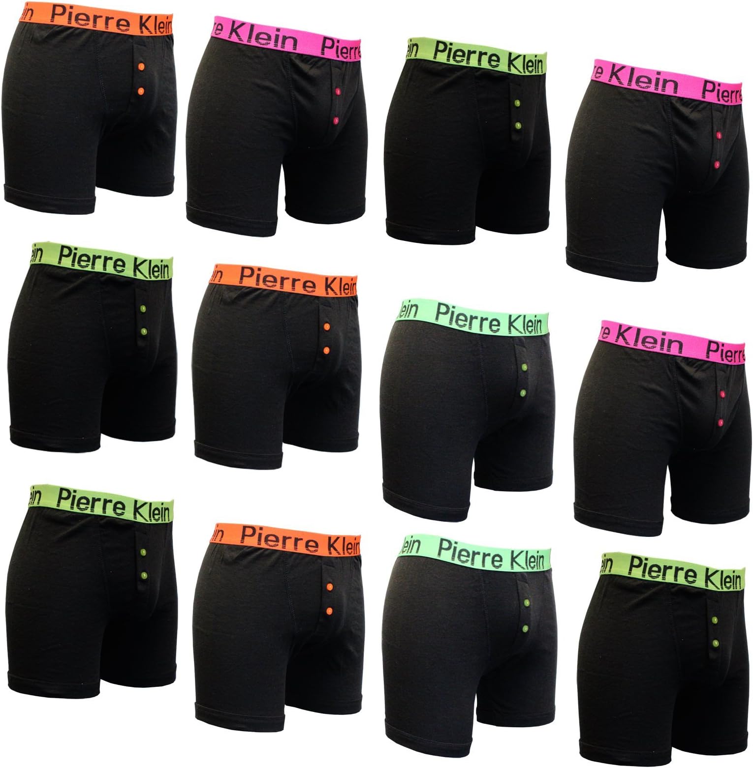 Mens 12 Pack Pierre Klein Underwear Fashion Jersey Button Fly Boxer Shorts Style 1- Large