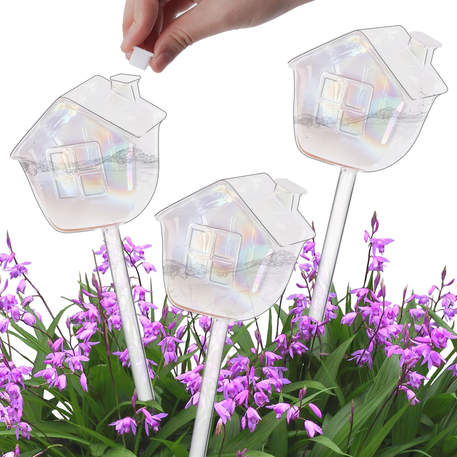 Qivine 3Pcs Plant Watering Devices, Plant Watering Globes, Glass Automatic Plant Waterer Self Watering System Plant Feeder for Vacation Indoor & Outdoor Plants