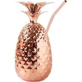 Oggi Stainless Steel Pineapple Cup with Stand &amp; Lid- 12oz Copper Plated Metal Pineapple, Bar Accessories for Summer, Cocktail Cups Make Great Drinking Gifts