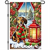BlissYard Christmas Garden Flag 12x18 Inch Christmas Dog Garden Flag Dachshund Welcome Yard Banner Festive Outdoor Winter Flag Seasonal Patio Lawn Decor