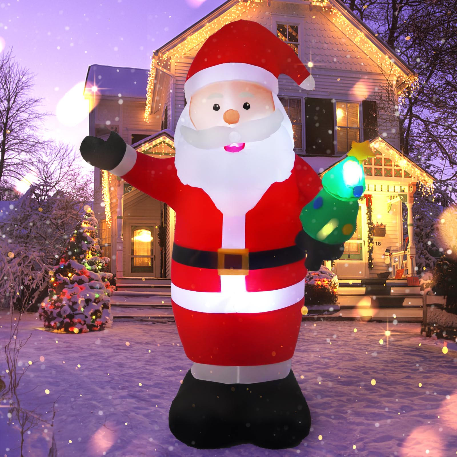 244CM/ 8FT Giant Inflatable Santa Claus – Outdoor Christmas Decorations with Bright LED Lights, Big Blow Up Santa Outdoor Display, Light Up Inflatable Father Christmas Yard & Garden Decoration