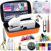 Hand Held Sewing Machine for Adults &amp; Beginners, with Orange Leather Storage Case and 112 PCS Sewing Kit, Portable Mini Hand Sewing Machine, Assorted Needles, Threads, Heavy Duty Scissors