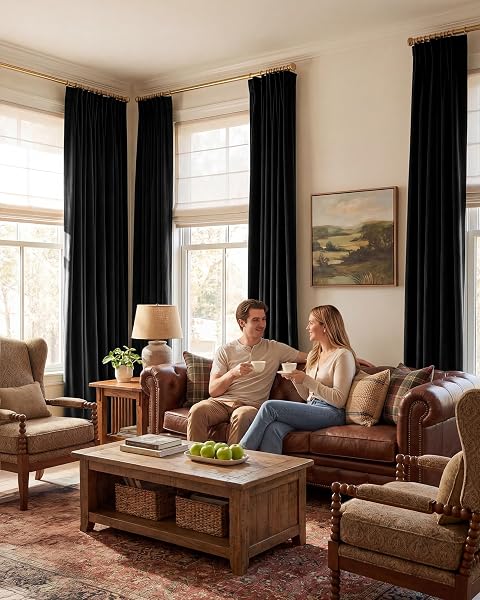STANGH BLACK BLACKOUT CURTAINS 84 INCHES FOR BEDROOM, 2 PANELS