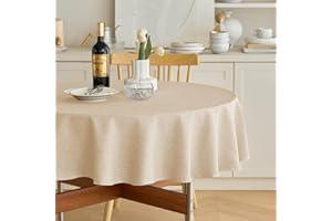 Decorelia Waterproof Linen Table Cloth for Round Table, Decorative Fabric Anti-Scratch Table Cover for Dining Table and Kitch