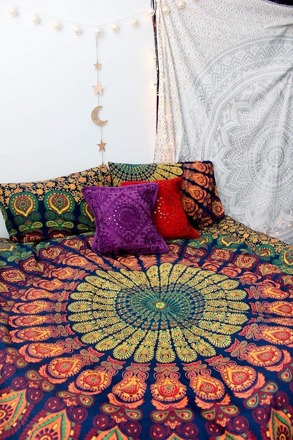 Marubhumi® Indian Traditional Hippie Cotton Tapestry, Rainbow Boho Hippie Beach Coverlet Curtain - Image 5